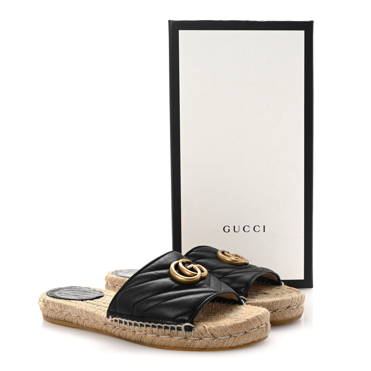 Gucci Nappa Matelasse GG Marmont Espadrille Slide Sandals 38 Black 10 of 10