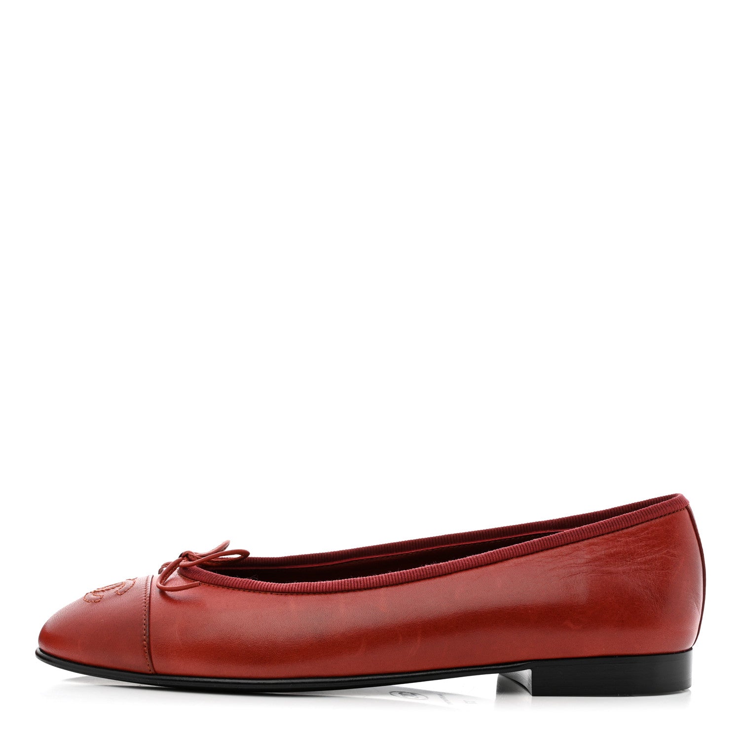 Chanel Lambskin Cap Toe Ballerina Flats 37 Red 1 of 8