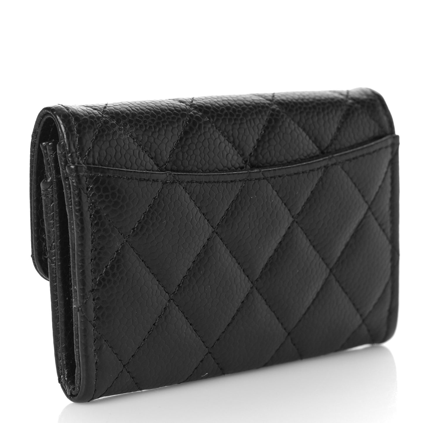 Caviar Quilted Flap Card Holder Wallet Black