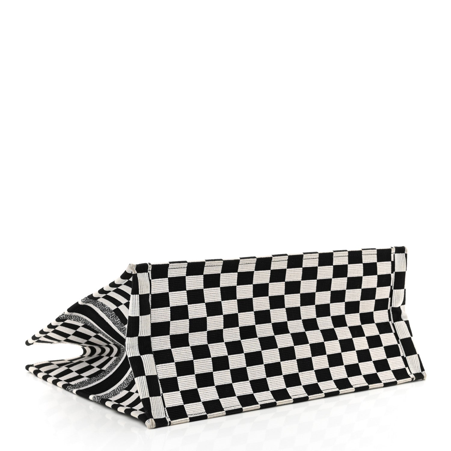 Christian Dior Canvas Embroidered Checkered Book Tote Black White 4 of 13