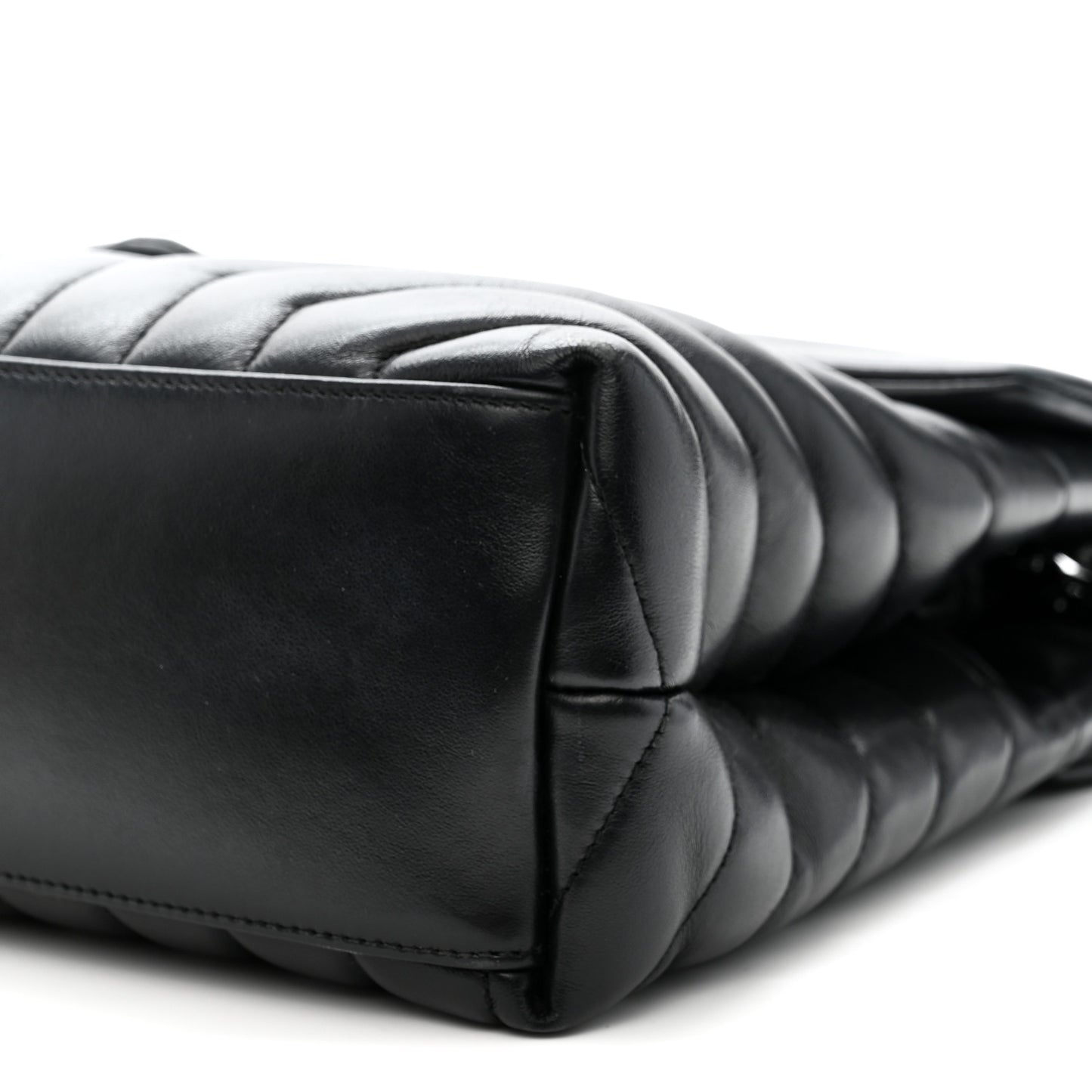 Calfskin Y Quilted Monogram Monochrome Medium Loulou Chain Satchel Black Black