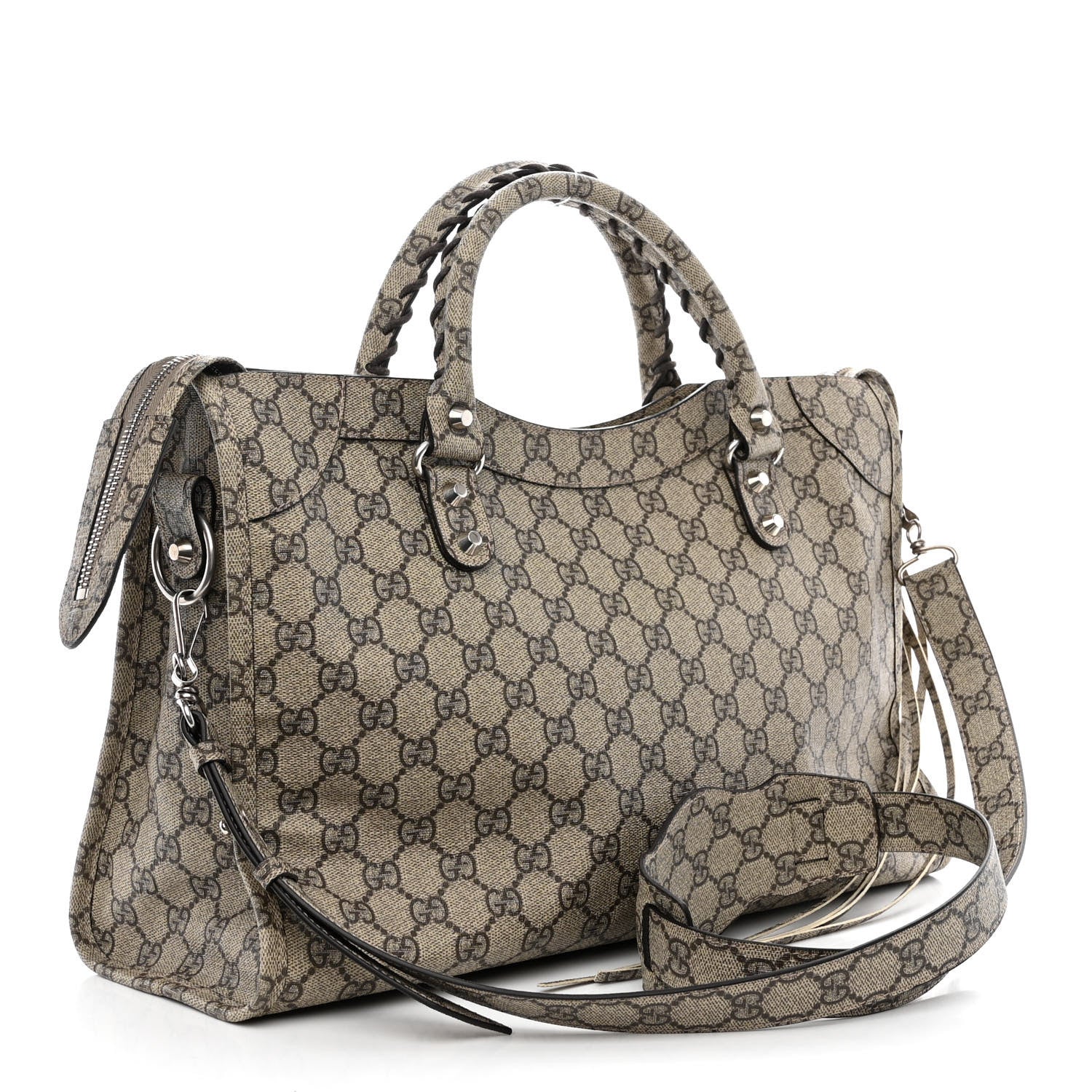 Balenciaga X GUCCI GG Supreme Monogram Neo Classic Silver Hardware City Beige Ebony 3 of 10