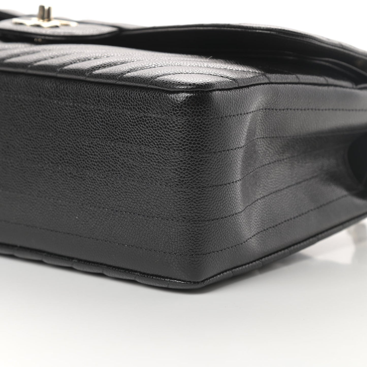 Caviar Chevron Quilted Jumbo Double Flap Black