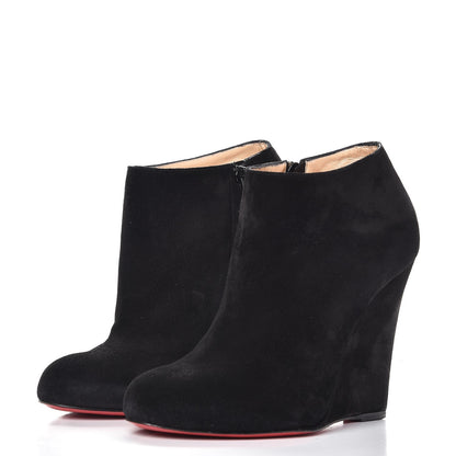 Christian Louboutin Suede Belle Zeppa 100 Wedge Ankle Boots 38.5 Black 3 of 9