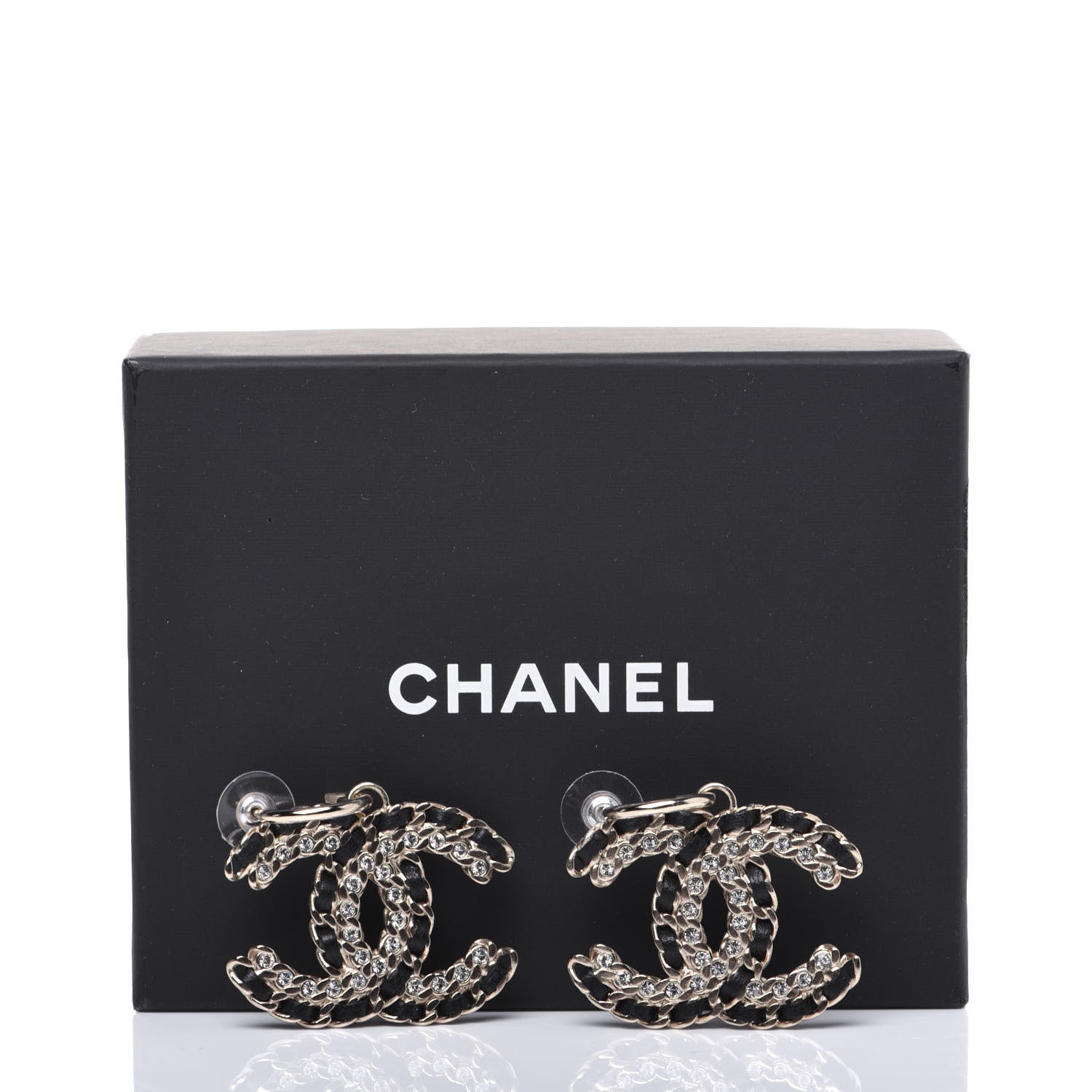 Chanel Crystal Lambskin Chain CC Vintage Allure Stud Earrings Black Gold 7 of 7