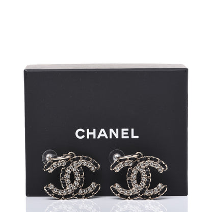 Chanel Crystal Lambskin Chain CC Vintage Allure Stud Earrings Black Gold 7 of 7