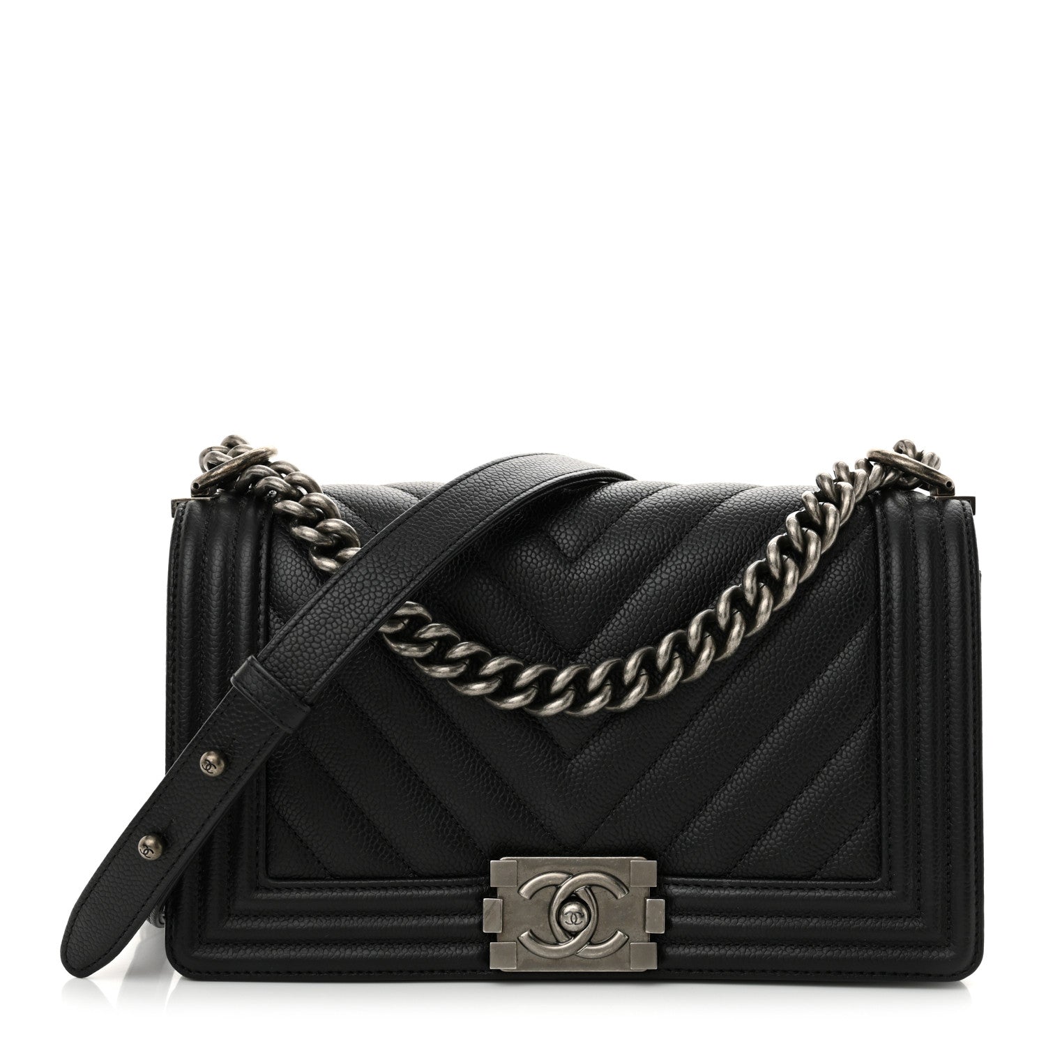 Chanel Caviar Chevron Quilted Medium Boy Flap Black 1 of 12