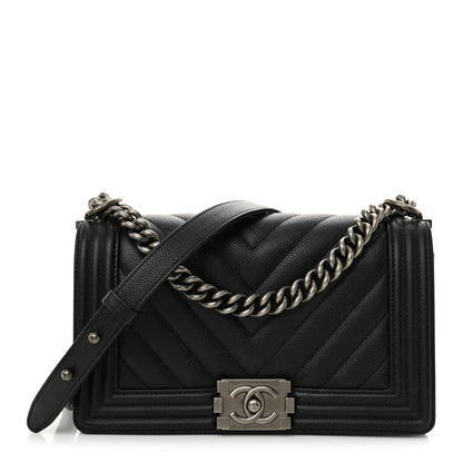 Chanel Caviar Chevron Quilted Medium Boy Flap Black 1 of 12