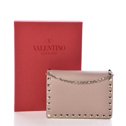 Valentino Garavani Pebbled Calfskin Rockstud Wallet on Chain Poudre 10 of 10