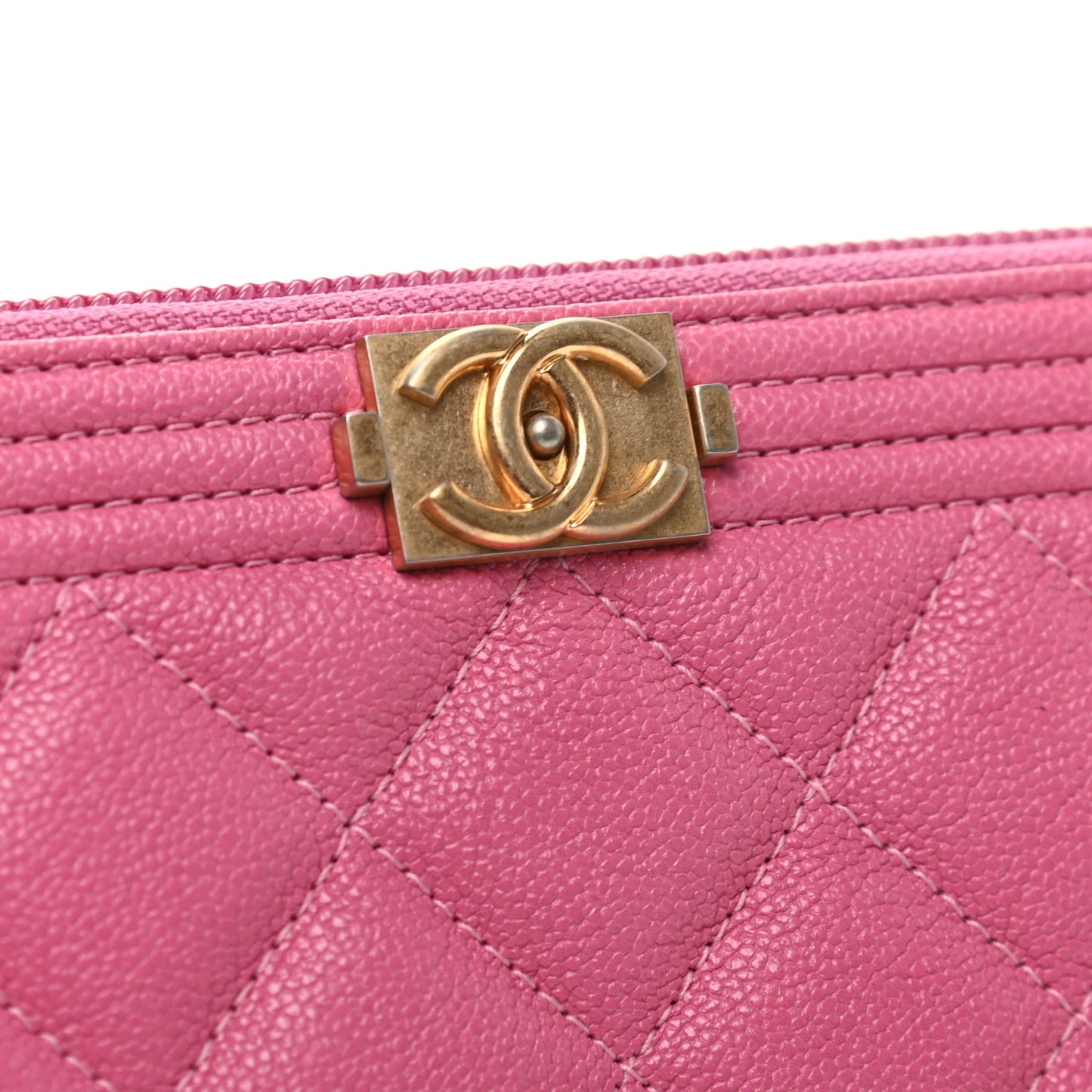 Caviar Quilted Boy Small Zip Around Wallet Pink