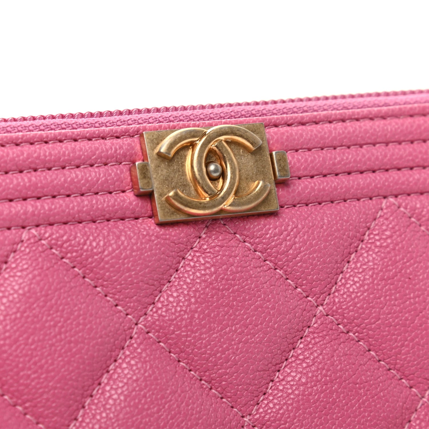 Chanel Caviar Quilted Boy Small Zip Around Wallet Pink 9 of 10