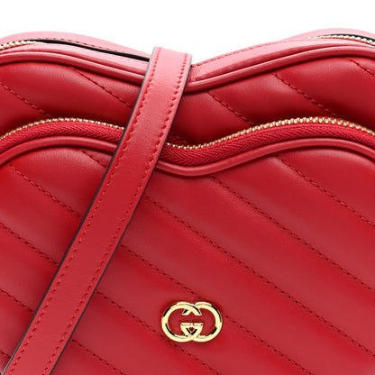 Gucci Calfskin Matelasse Diagonal Mini Interlocking G Heart Shoulder Bag Hibiscus Red 7 of 8