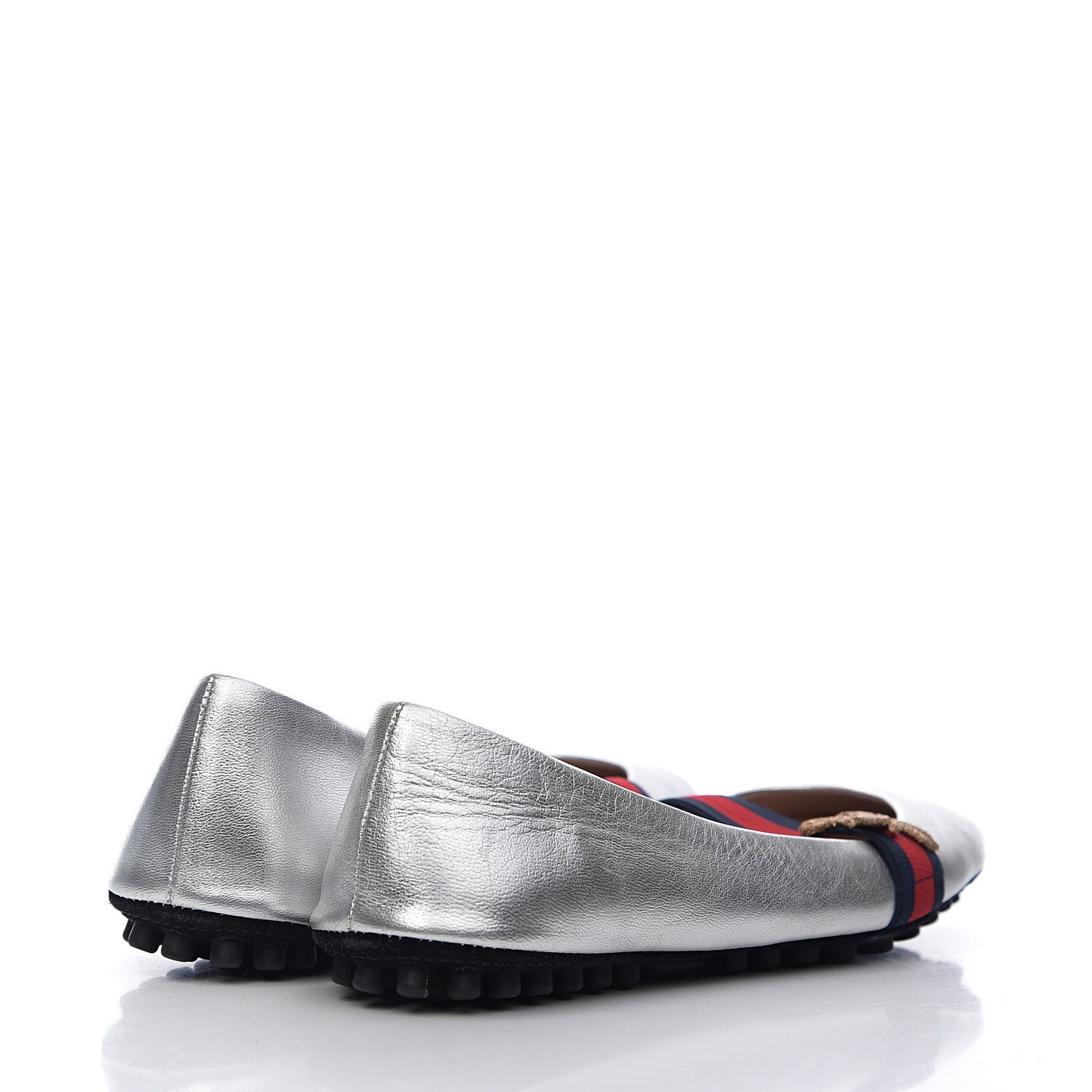 Metallic Nappa Web Bayadere Ballerina Flats 36 Argento