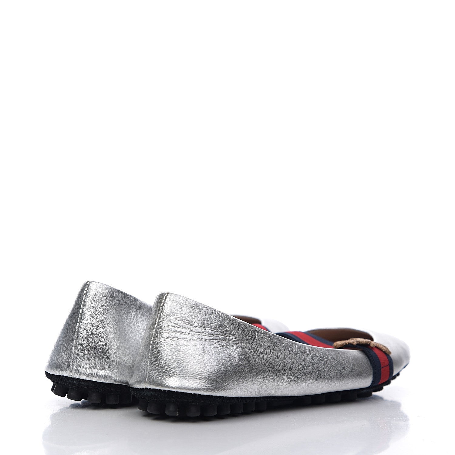 Gucci Metallic Nappa Web Bayadere Ballerina Flats 36 Argento 4 of 8