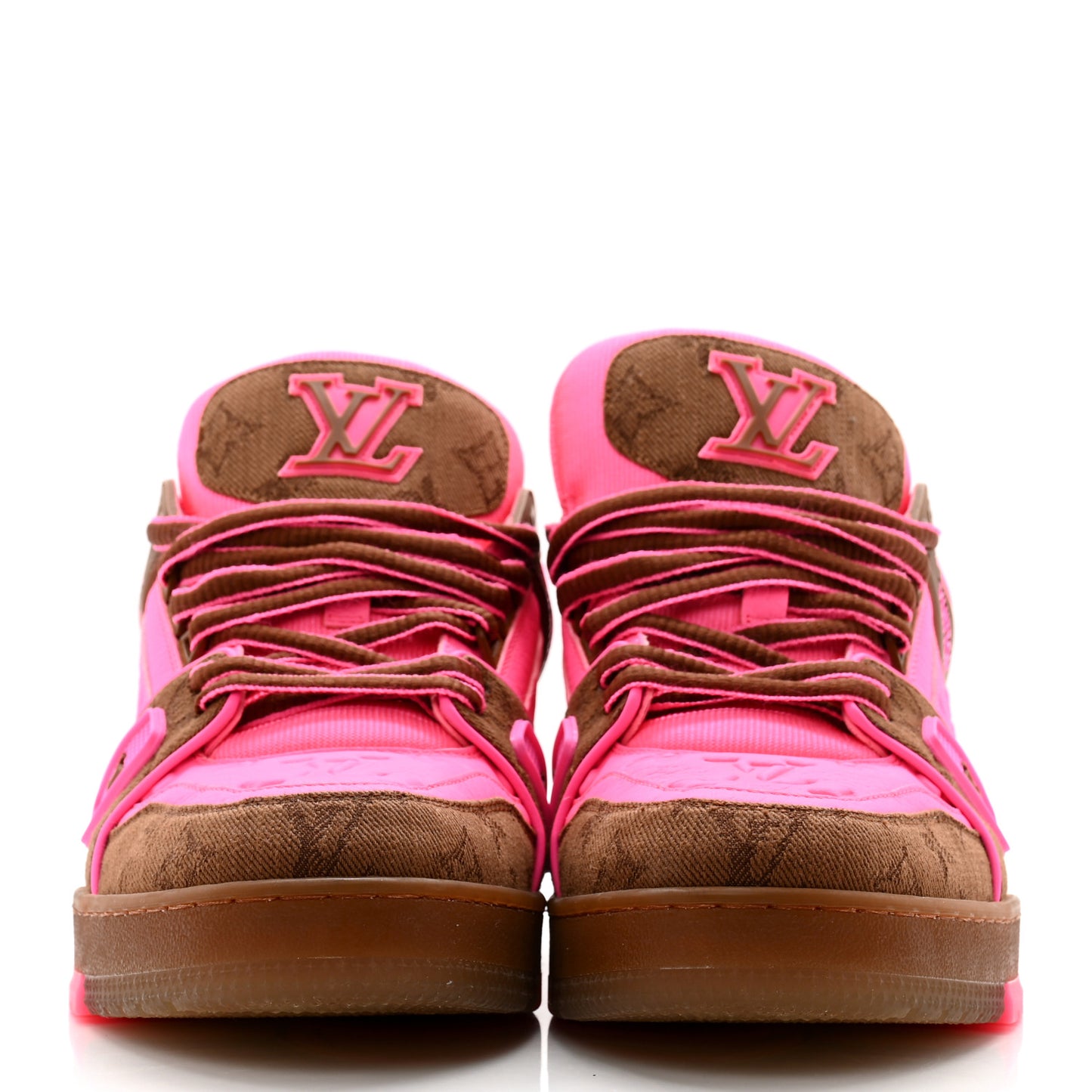 Calfskin Monogram Denim Mens LV Trainer Sneakers 8.5 Pink Brown
