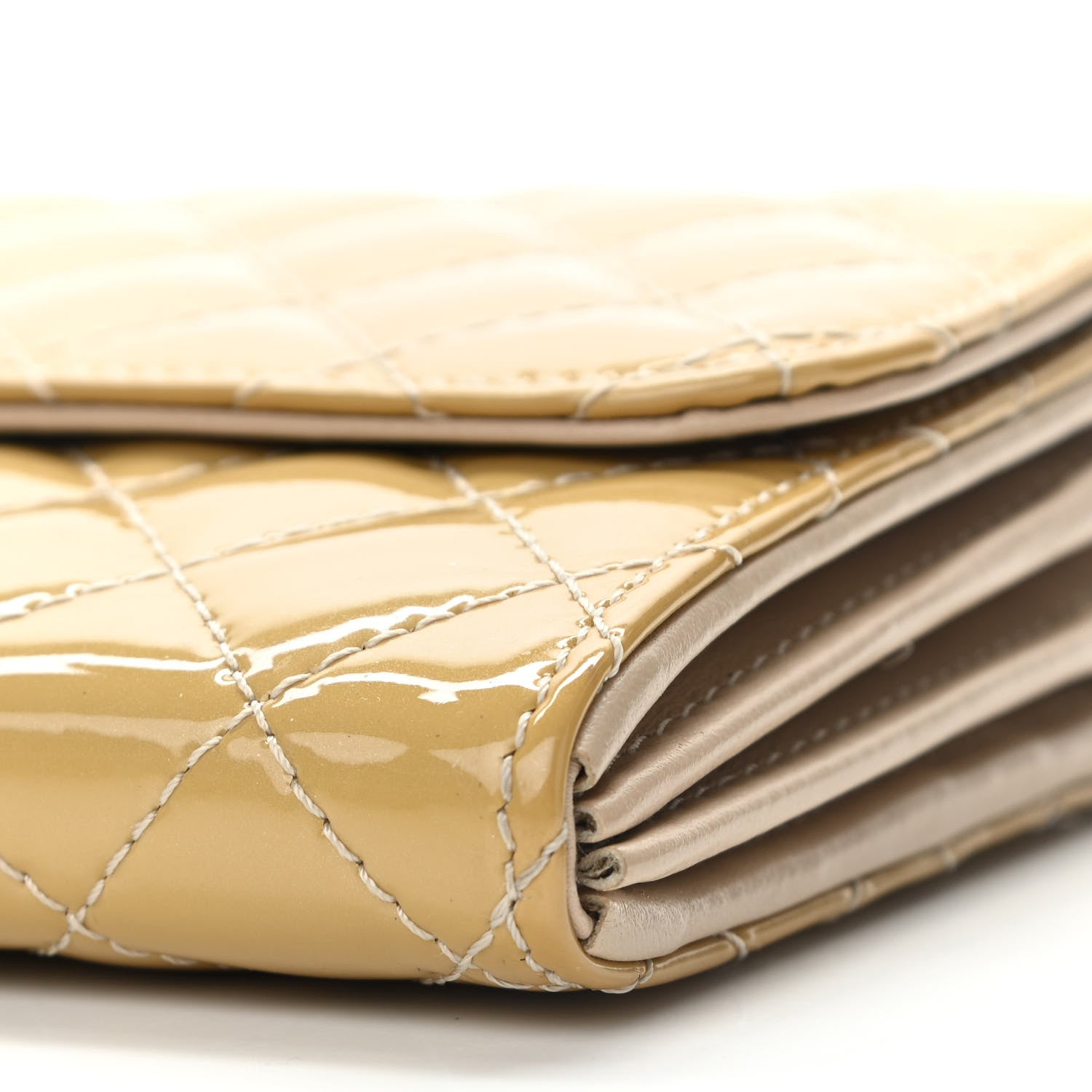 Chanel Patent Calfskin Quilted Brilliant East West Flap Clutch Beige 9 of 11