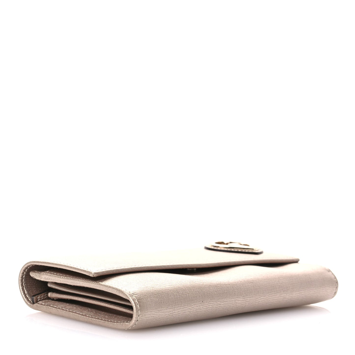 Shangai Calfskin Lovely Heart Continental Wallet Metallic Beige
