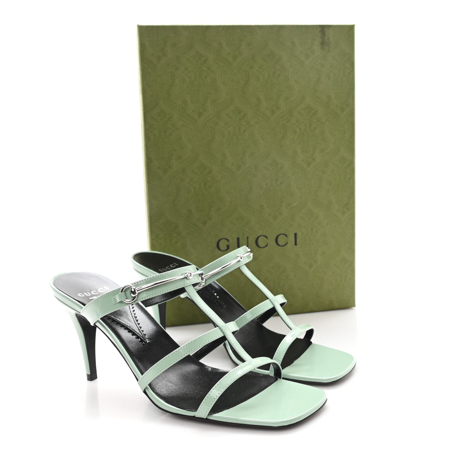 Gucci Regent Calfskin Horsebit Mid Heel Sandals 39 Pacific Green 9 of 9