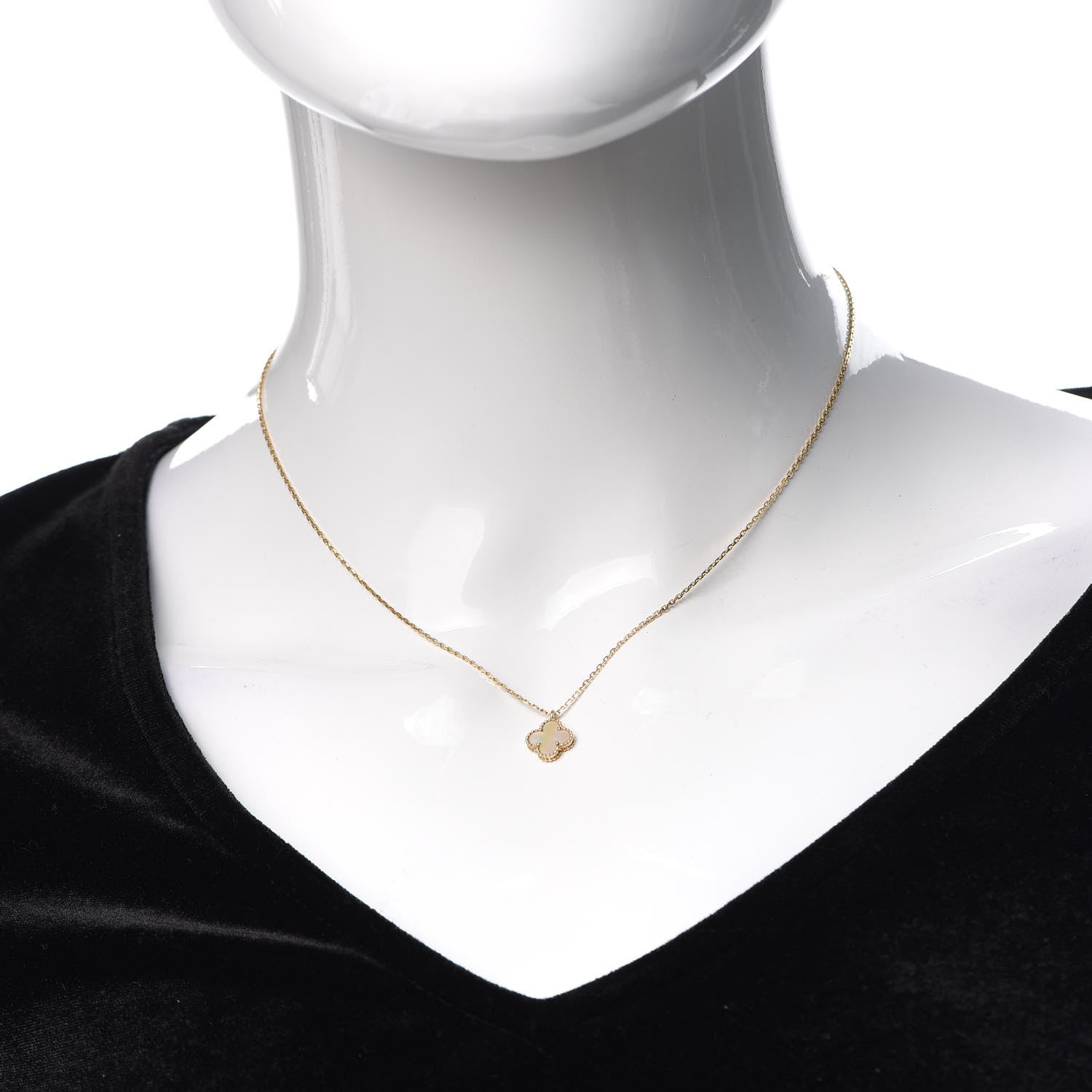 Van Cleef & Arpels 18K Yellow Gold Mother of Pearl Sweet Alhambra Pendant Necklace 2 of 8
