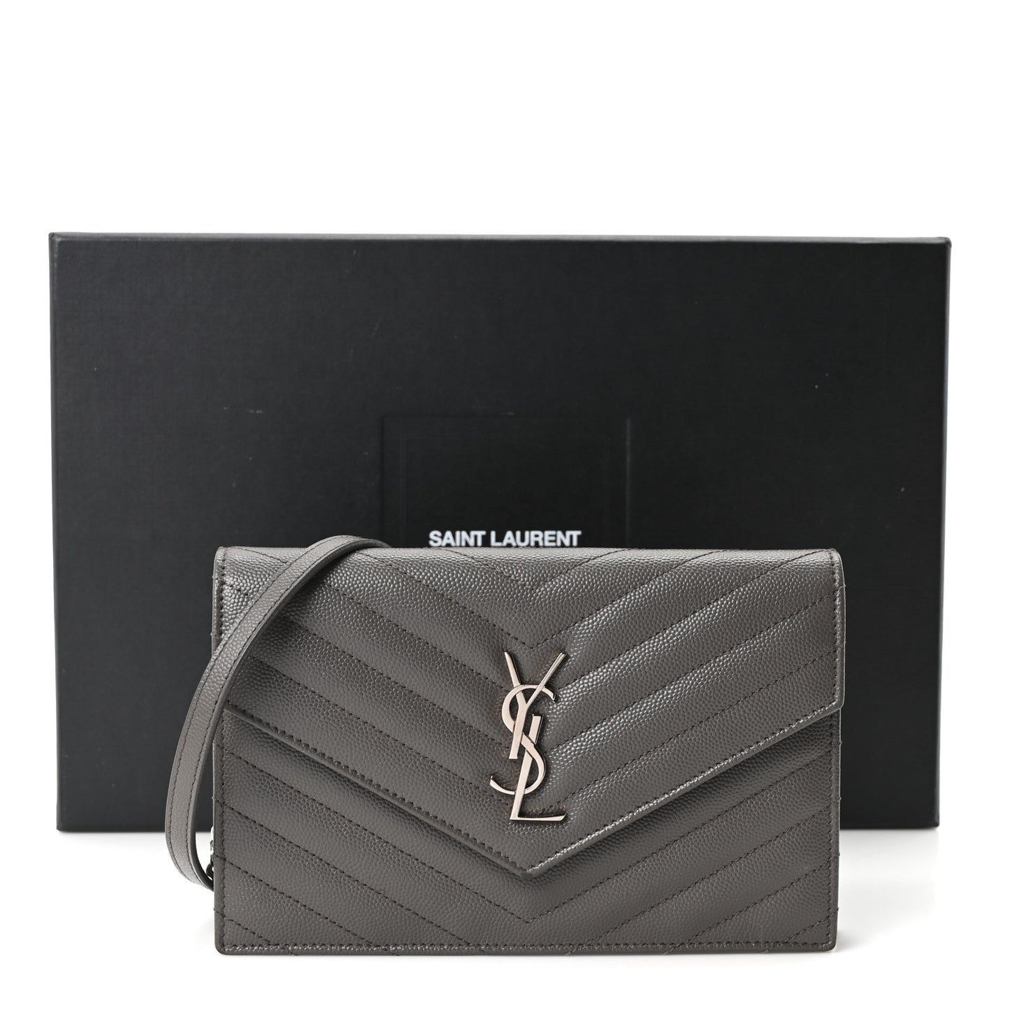 Grain De Poudre Matelasse Chevron Monogram Envelope Chain Wallet Coal