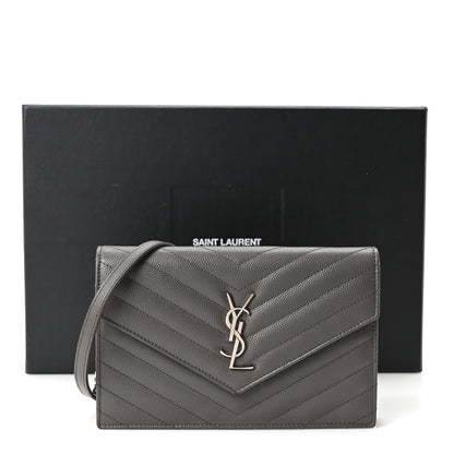 Saint Laurent Grain De Poudre Matelasse Chevron Monogram Envelope Chain Wallet Coal 9 of 9