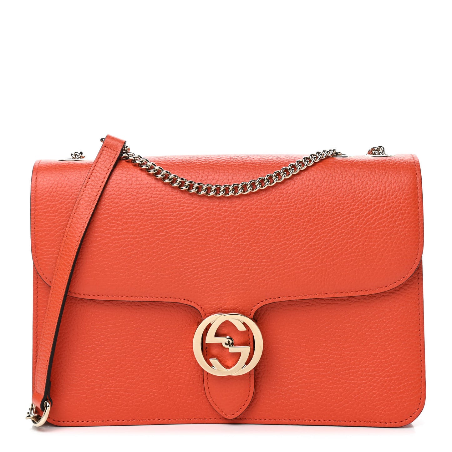 Dollar Calfskin Interlocking G Shoulder Bag Sun Orange