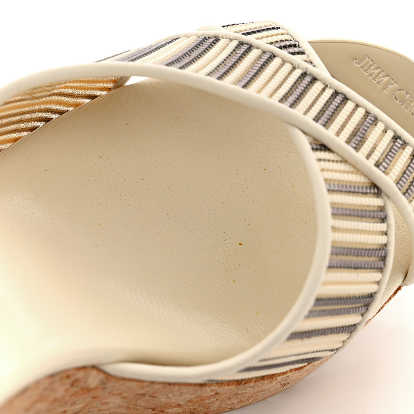 Metallic Striped Mesh Cork Perfume Wedges 38 Off White