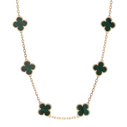 Van Cleef & Arpels 18K Yellow Gold Malachite 10 Motifs Vintage Alhambra Necklace 1 of 3
