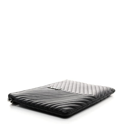 Saint Laurent Calfskin Matelasse Chevron Cassandre Monogram Document Holder Black 4 of 7