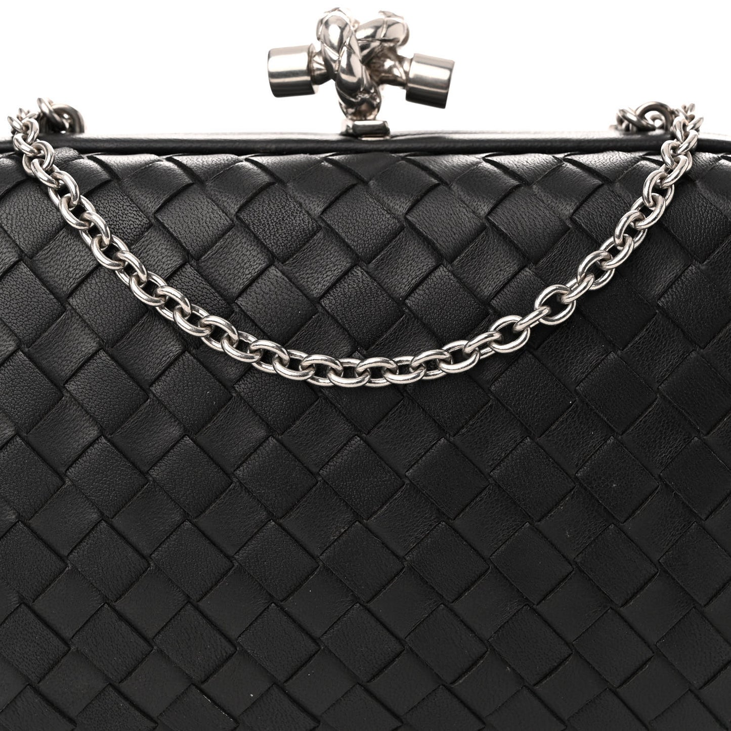 Nappa Intrecciato Chain Knot Clutch Black