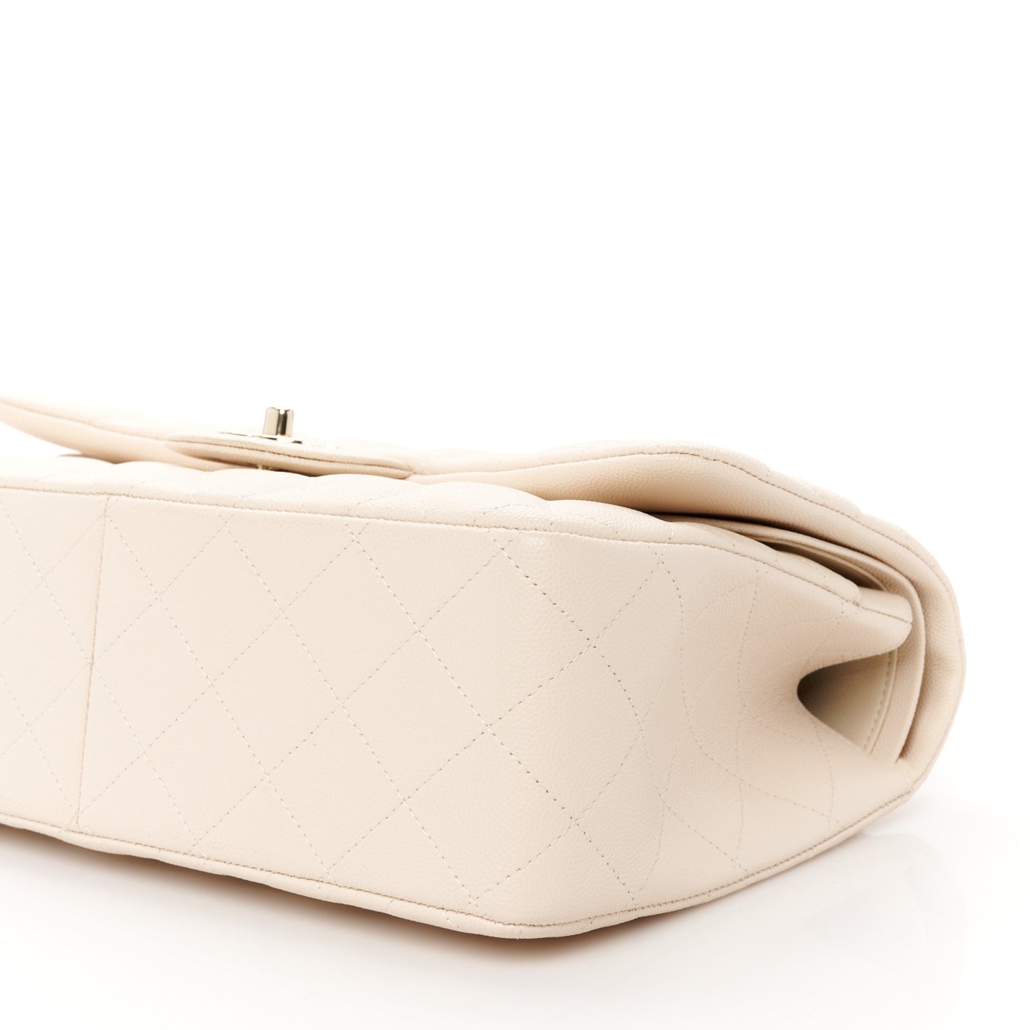 Caviar Quilted Jumbo Double Flap Light Beige