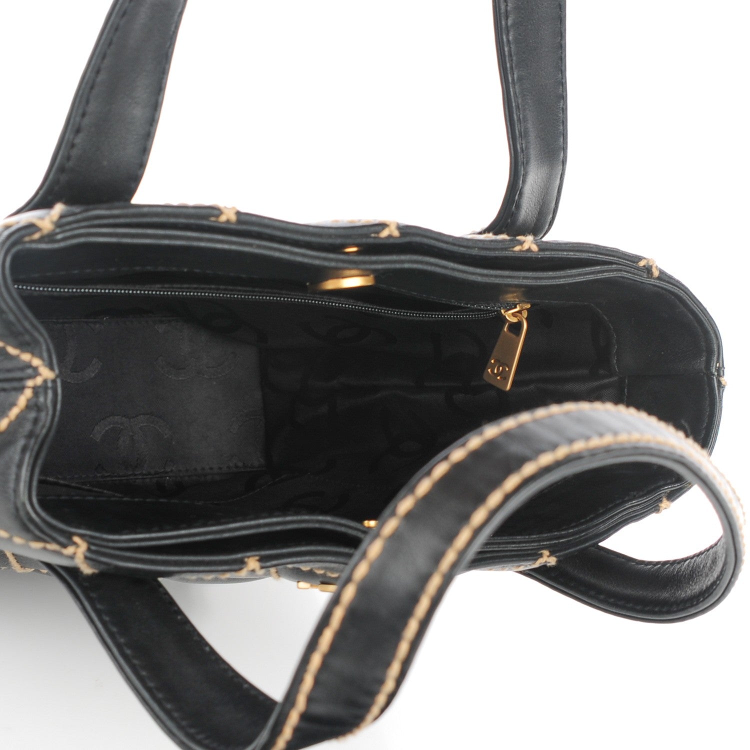 Chanel Calfskin Contrast Stitch Surpique Tote Black 5 of 7