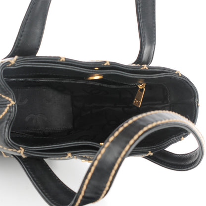 Chanel Calfskin Contrast Stitch Surpique Tote Black 5 of 7