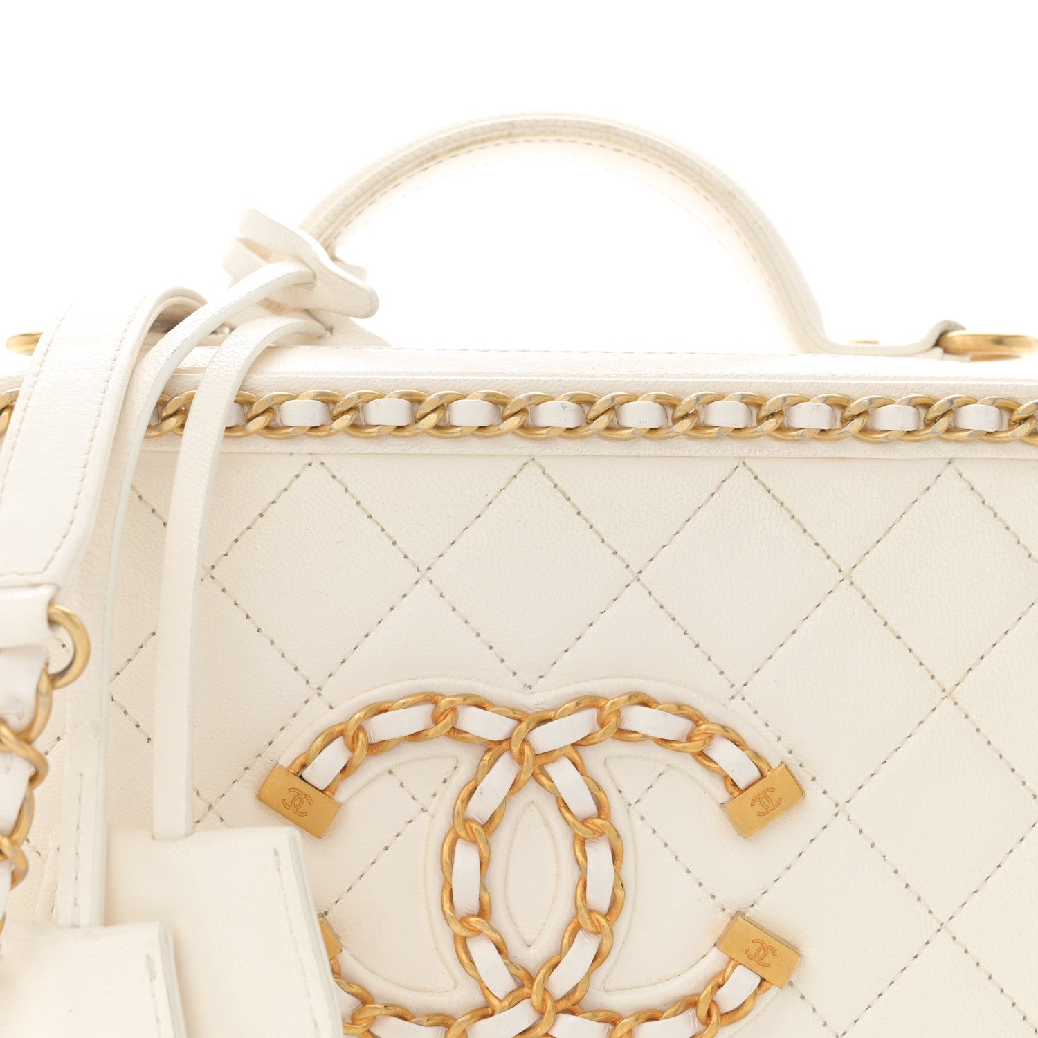 Chanel Goatskin Quilted Medium CC Filigree Vanity Case White 8 of 15
