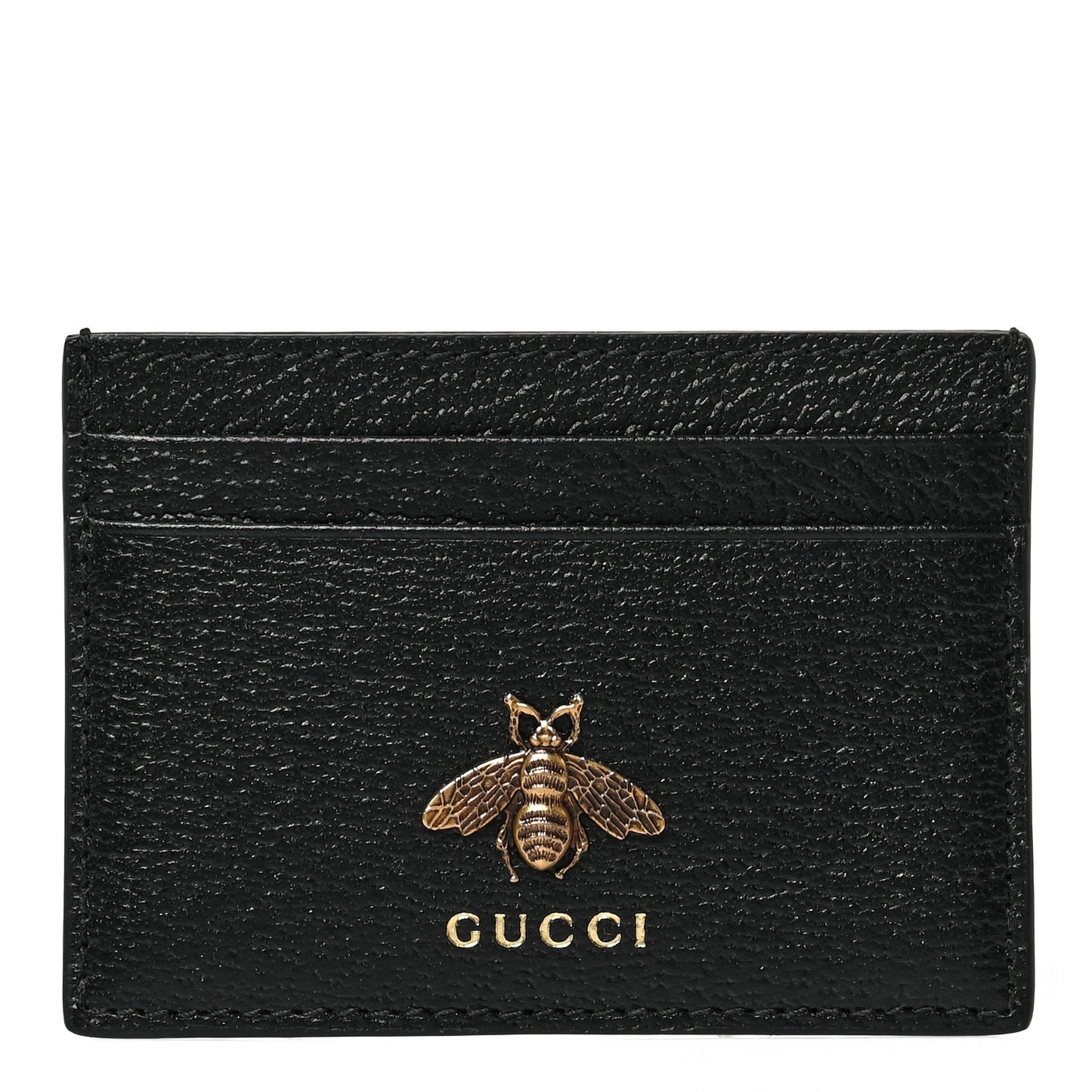 Pebbled Calfskin Animalier Card Holder Black