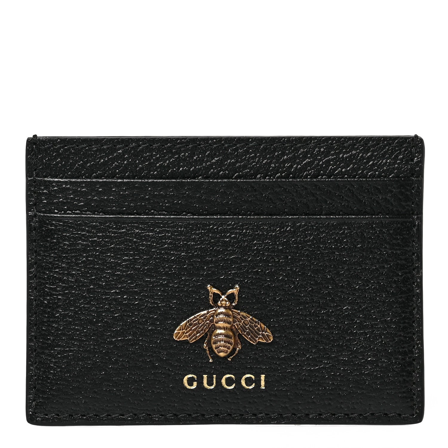 Gucci Pebbled Calfskin Animalier Card Holder Black 1 of 7