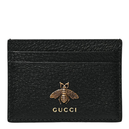 Gucci Pebbled Calfskin Animalier Card Holder Black 1 of 7
