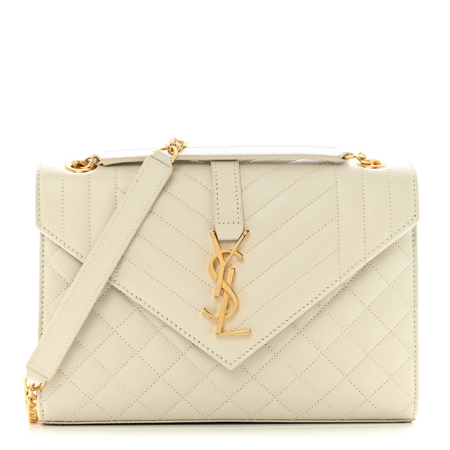 Saint Laurent Grain De Poudre Textured Mixed Matelasse Medium Triquilt Monogram Satchel Crema Soft 1 of 12