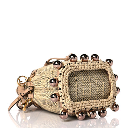 Fendi Raffia Pearl Herringbone Embellished Mini Mon Tresor Bucket Bag 3 of 9