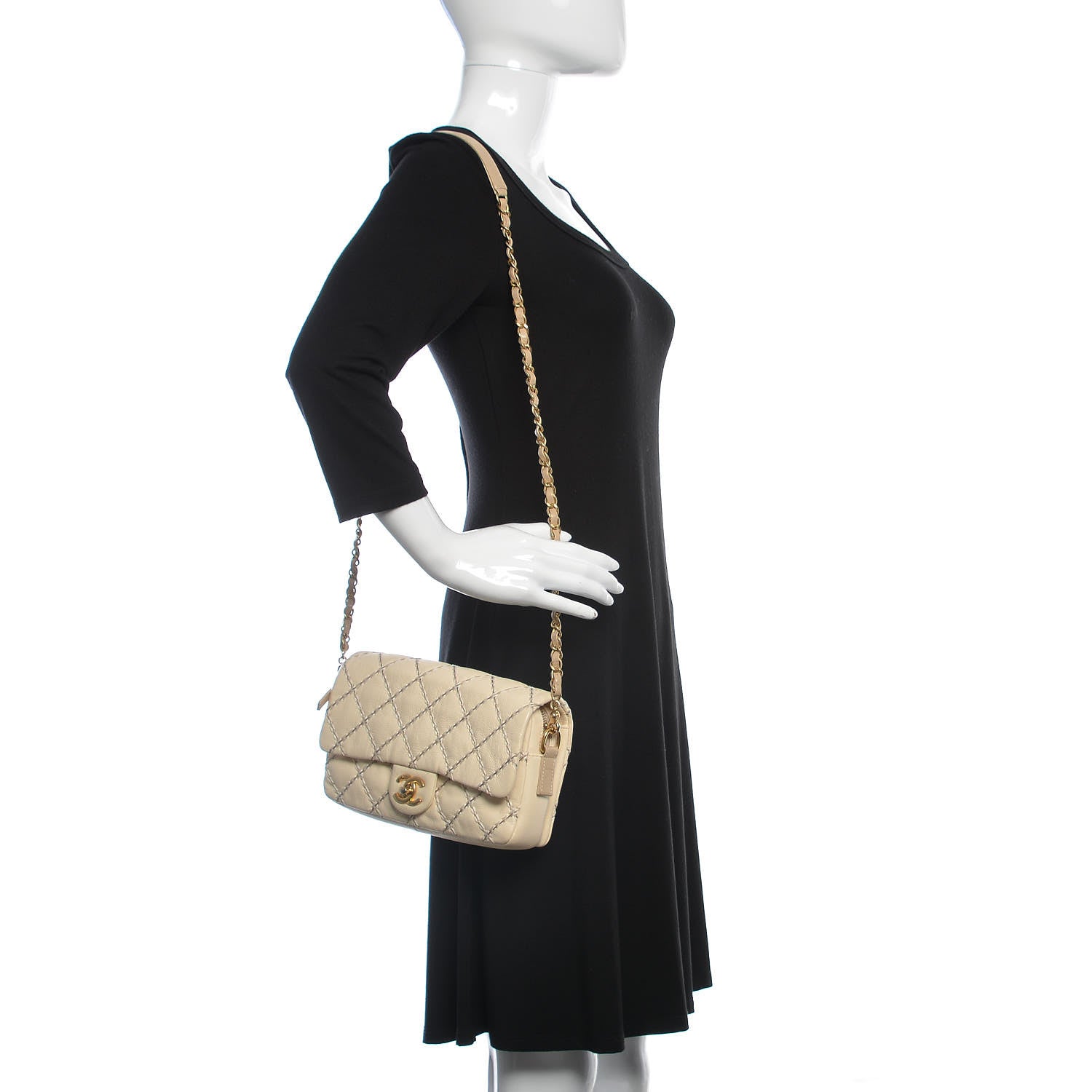 Chanel Calfskin Double Stitched Medium Flap White 2 of 9