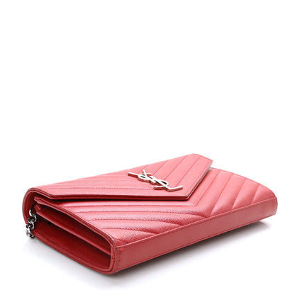Saint Laurent Grain De Poudre Matelasse Chevron Monogram Chain Wallet New Red 5 of 10