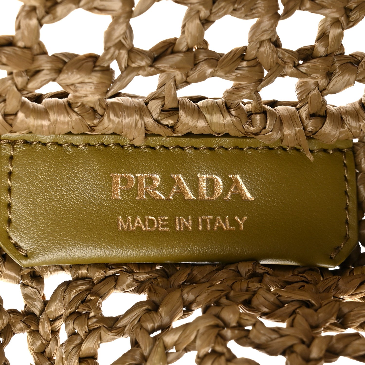 Prada Yarn Raffia Effect Crochet Logo Embroidered Tote Bag Dark Green 6 of 9