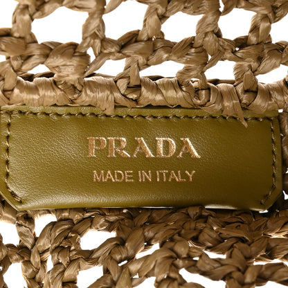 Prada Yarn Raffia Effect Crochet Logo Embroidered Tote Bag Dark Green 6 of 9