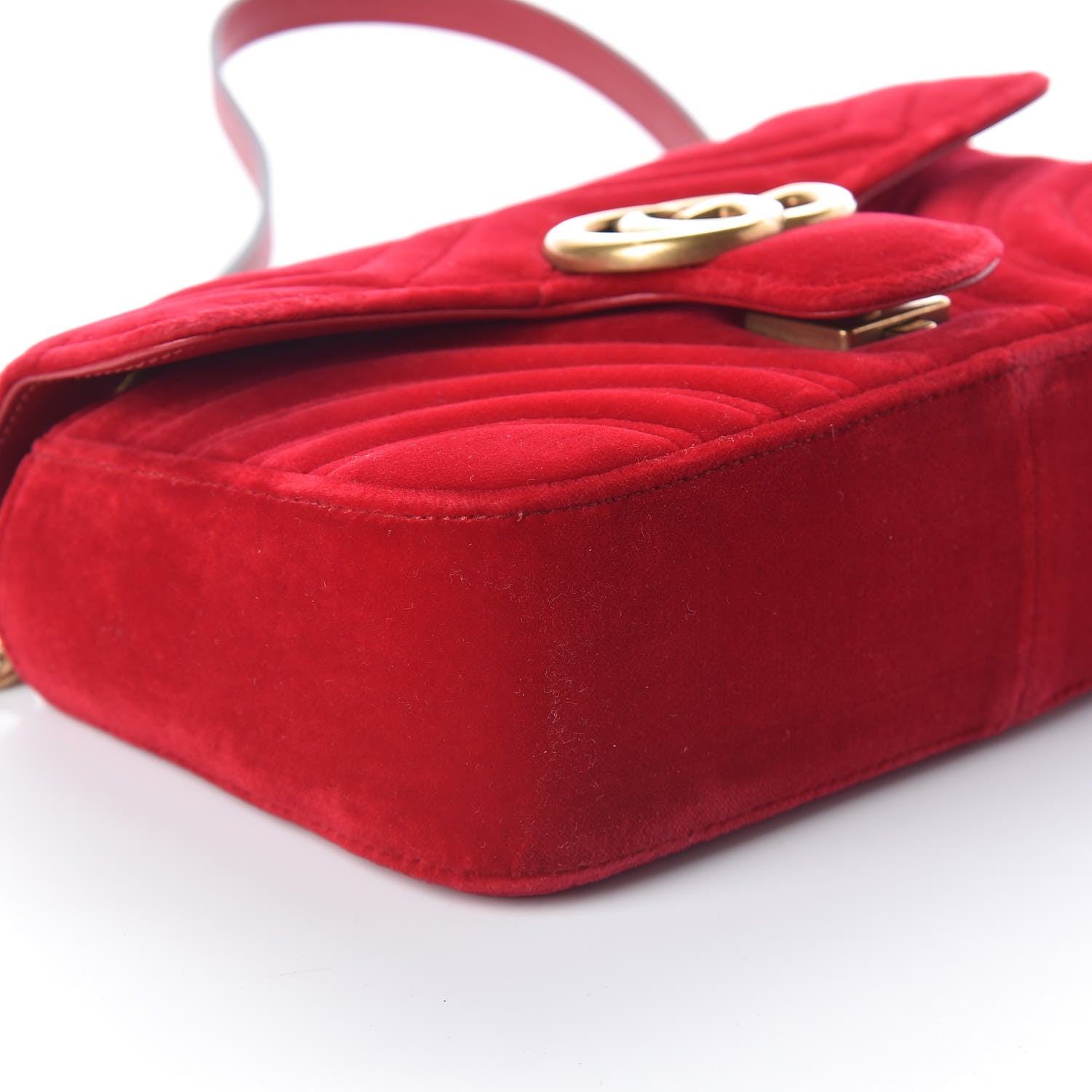 Gucci Velvet Matelasse Mini GG Marmont Shoulder Bag Hibiscus Red 9 of 10
