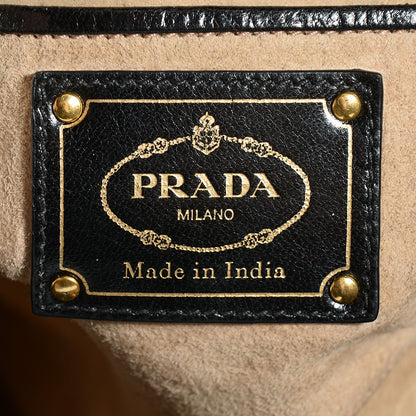 Prada Woven Goatskin Large Madras Tote Green Nero Black 6 of 10
