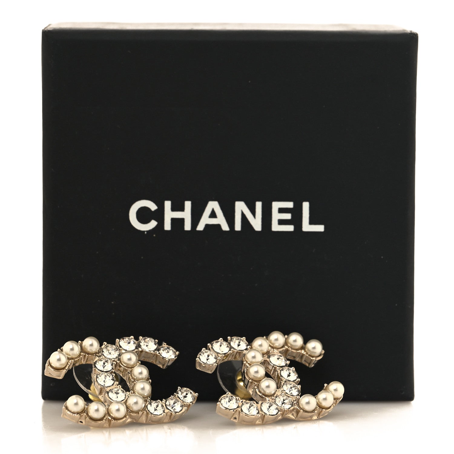 Chanel Crystal Pearl CC Dazzling Domino Earrings Gold 5 of 5