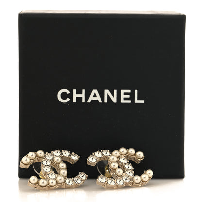 Chanel Crystal Pearl CC Dazzling Domino Earrings Gold 5 of 5