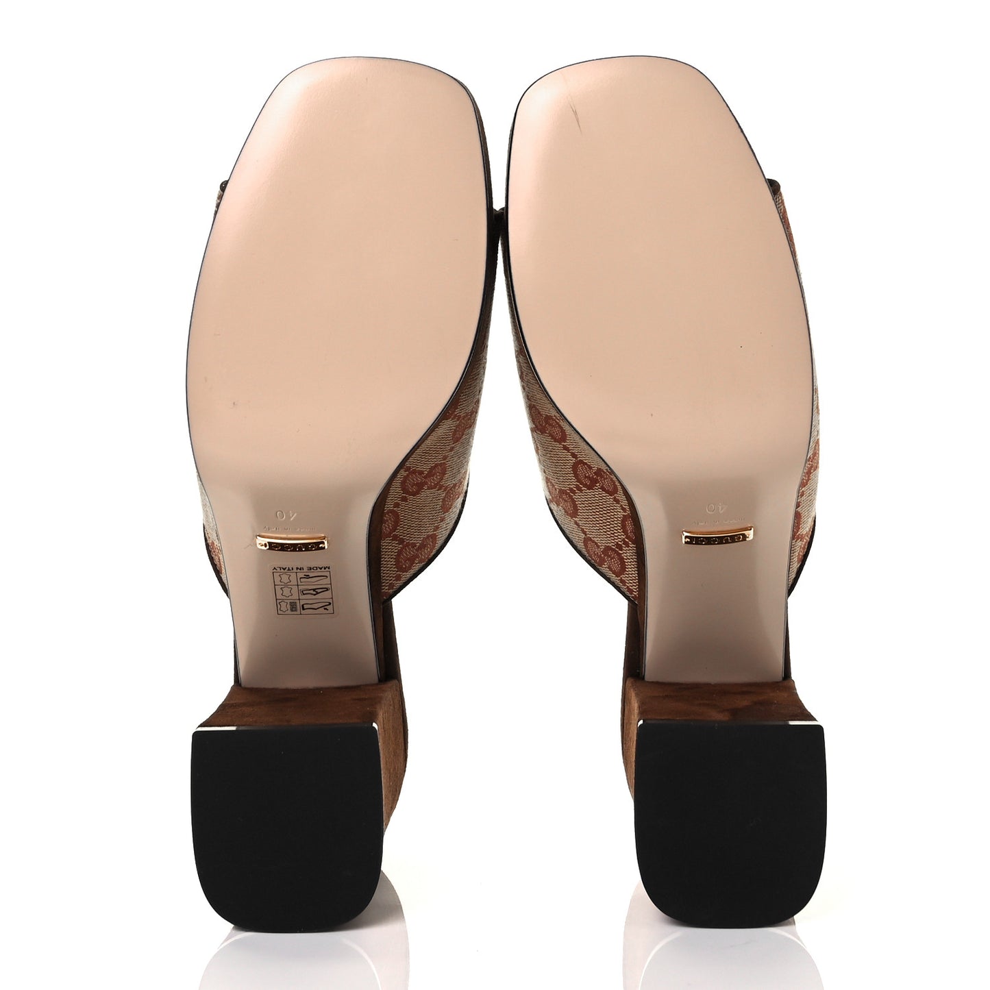 GG Monogram Kid Scamosciato Houdan Mid Heel Platform Slide Sandals 40 Beige Ruggine Maroon