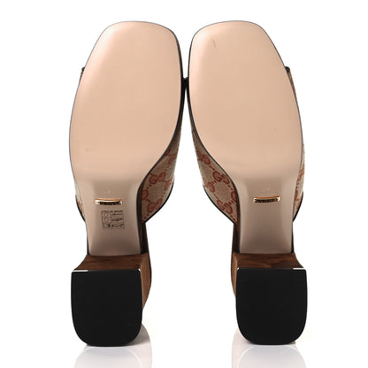 Gucci GG Monogram Kid Scamosciato Houdan Mid Heel Platform Slide Sandals 40 Beige Ruggine Maroon 5 of 10