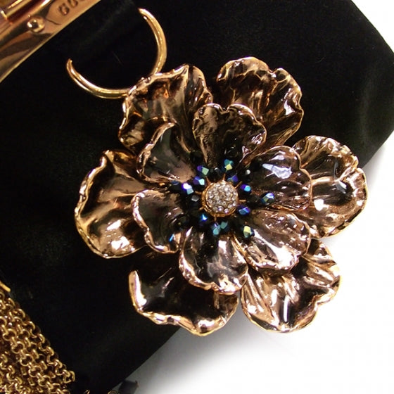 Silk Flower Charm Bamboo Pochette Black